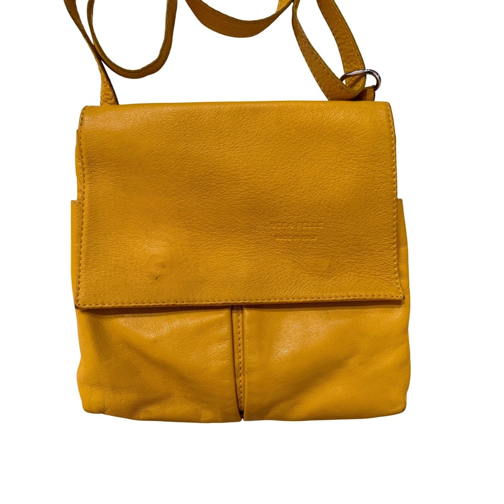 Y2K‎ Vera Pelle Purse Made In Italy Mustard Leather Crossbody Flap Bag Boho